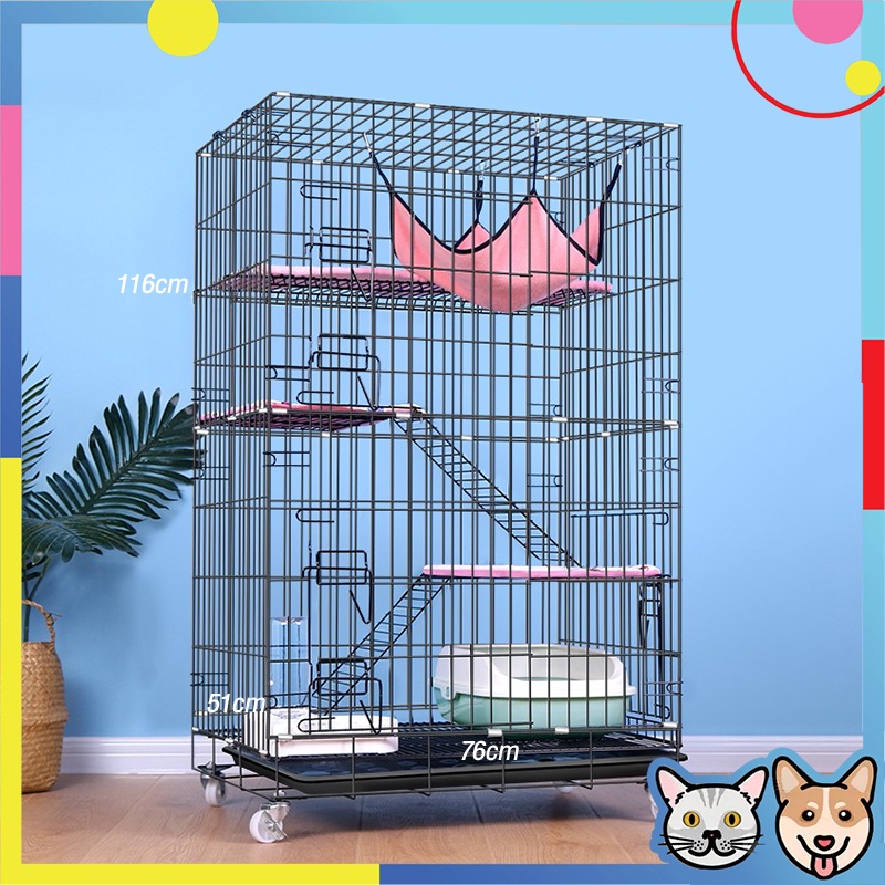4 Layer Cat Cage Pet Cage with Wheels Foldable SturdyEasy to Install