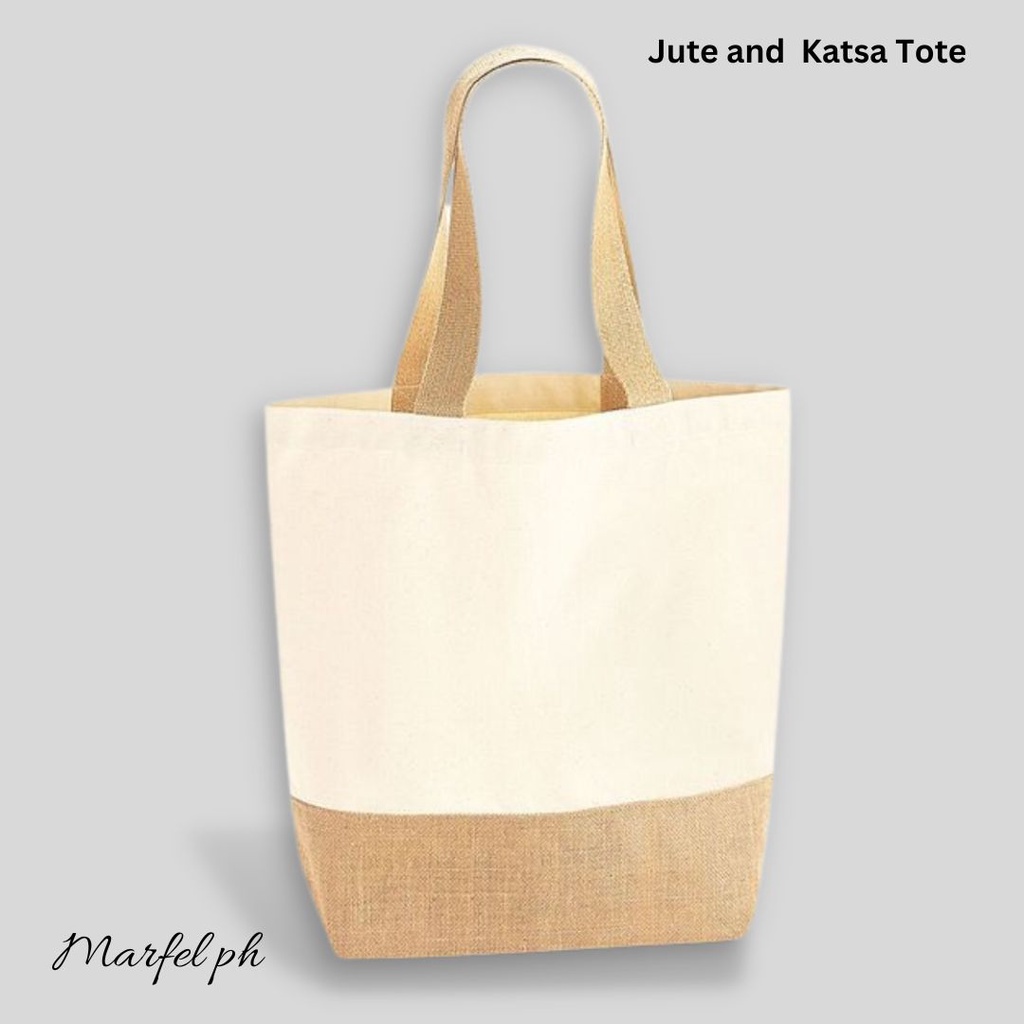 Plain Jute and Katsa Tote Bag Linen Burlap Grocery Shopping Bag