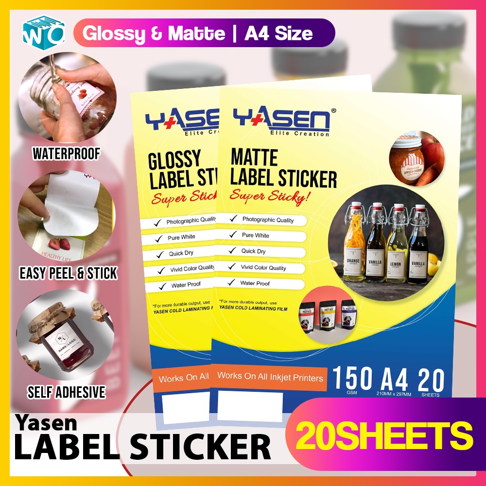 Label Sticker Yasen A4 Size Glossy | Matte - High Quality Sticker ...