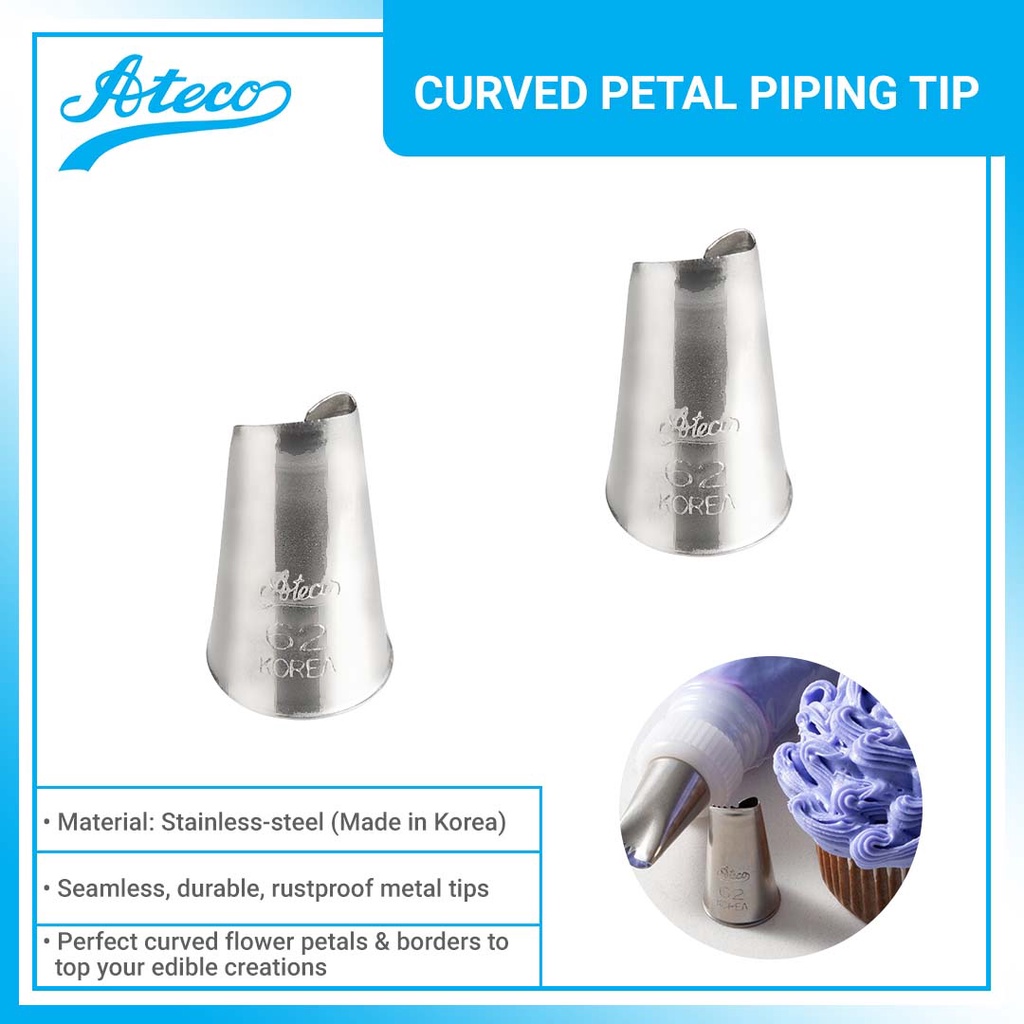 Ateco 62 Curved Petal Piping Tip Stainless Steel Icing Tip ( Set of 2
