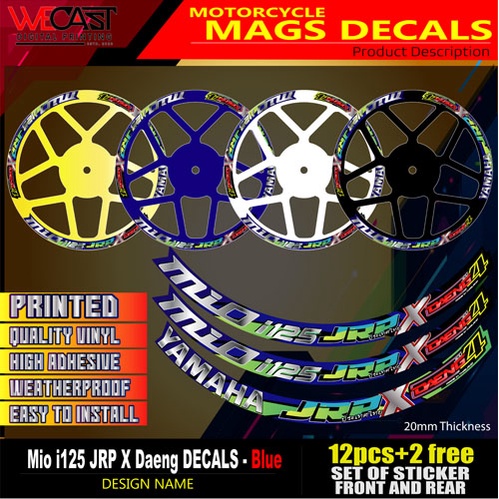 MIO I125 JRP X DAENG MOTORCYCLE RIM DECALS GOOD FOR 2 RIMS (REAR AND ...