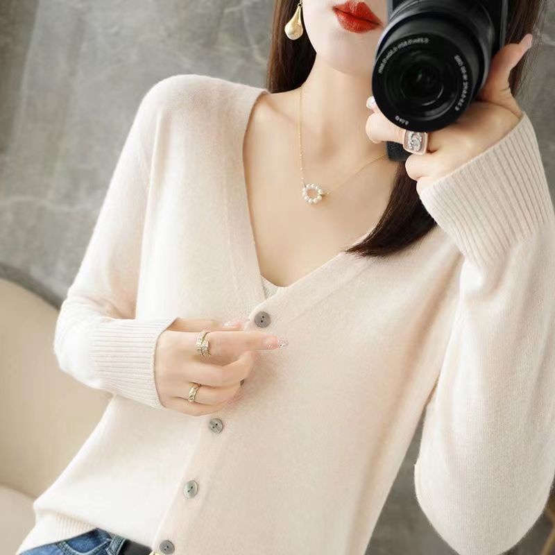 Ready store Korean Ladies Cardigan V Neck Long sleeve Suit Jacket Button Knit Sweater Top Shopee Philippines