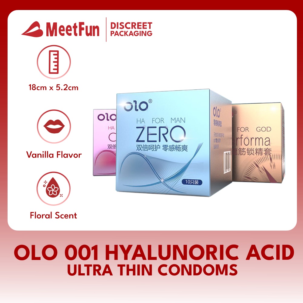 Olo 001 Hyaluronic Acid Ultra Thin Condoms Natural Latex Rubber Condom 10pcsbox Shopee 7521