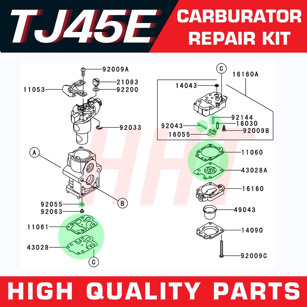 Carburateur Pour Kawasaki TJ45 TJ45E KBH45A KBH45B - Débroussailleuse, Tailleuse, Pièce De Rechange