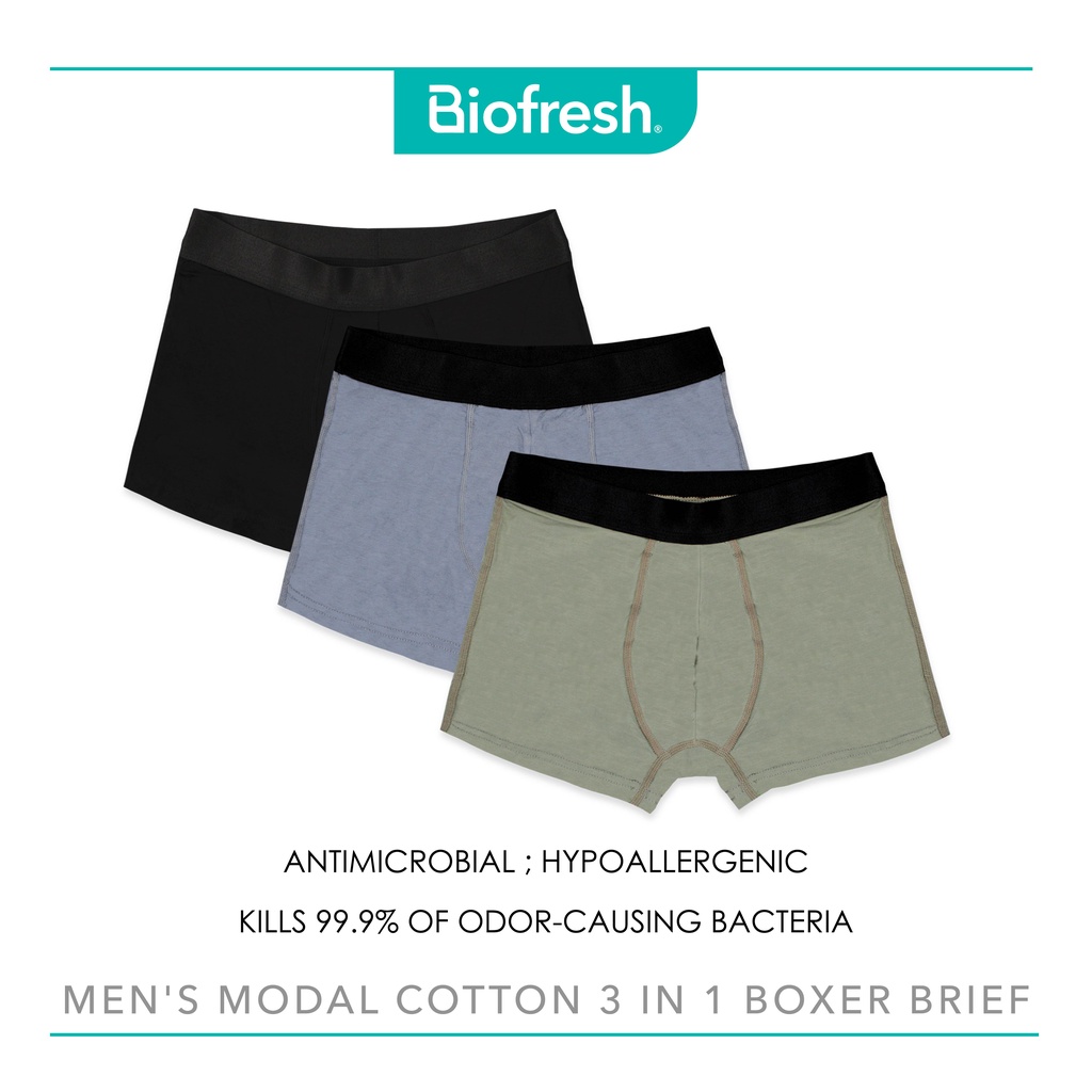 Biofresh Men's Antimicrobial Modal Cotton Boxer Brief 3 pieces in a pack  UMBBG24