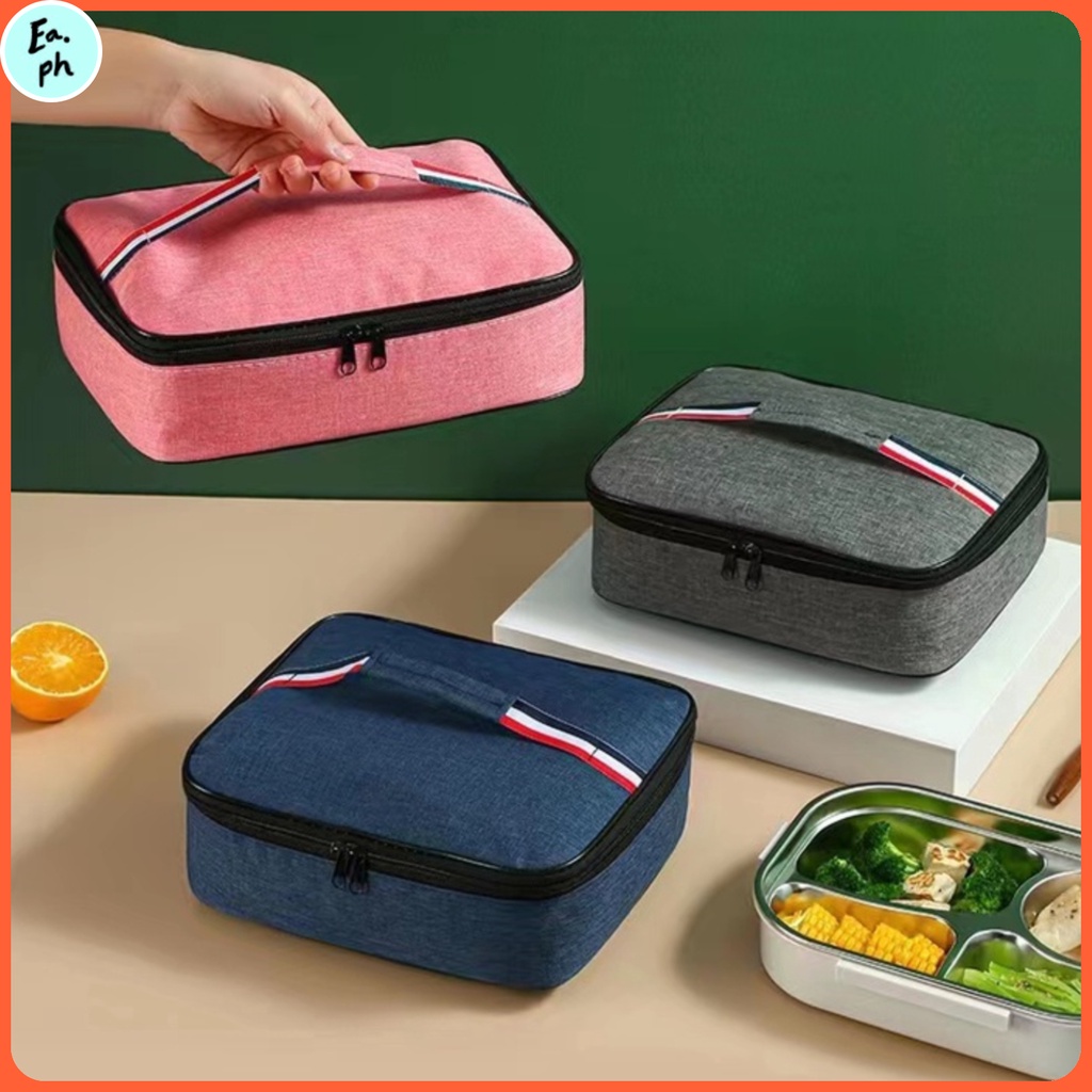 Portable Square Lunch Bag Flat Style Double Zipper Food Storage Lunch