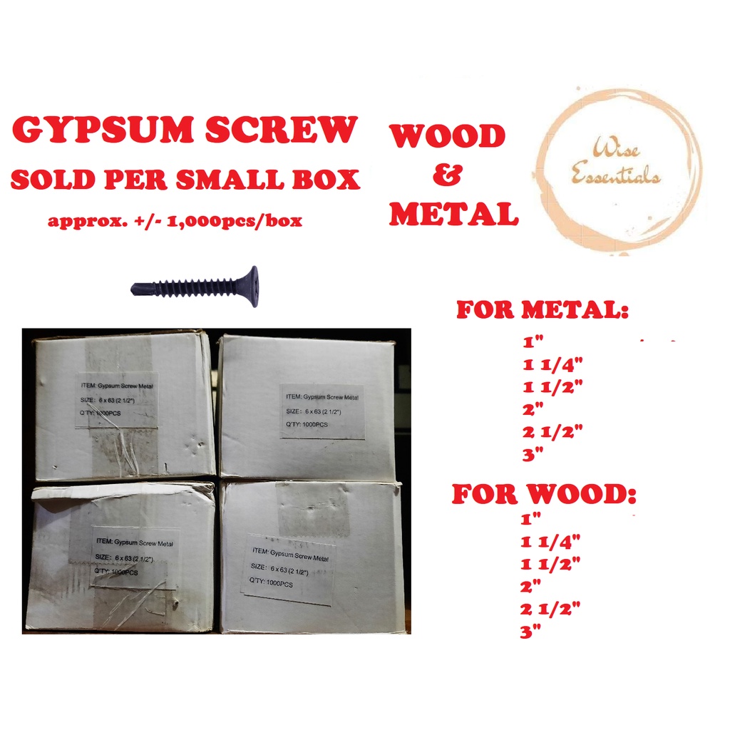 GYPSUM Screw SOLD PER BOX for Wood and Metal Shopee Philippines