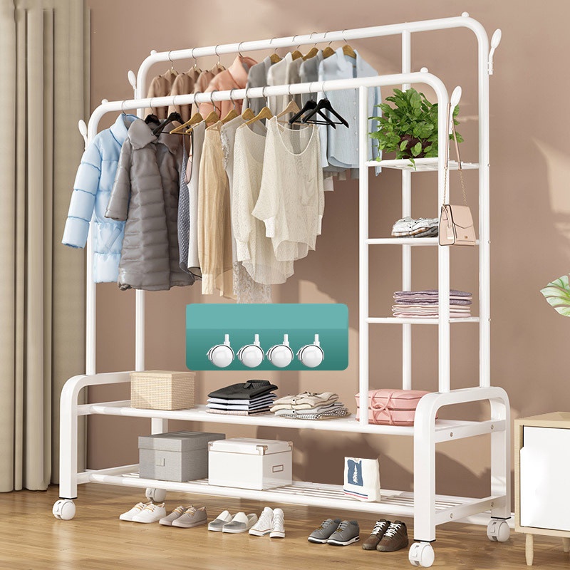 Bedroom Clothes Hanger Rack Indoor Double Coat Hanger Mobile House