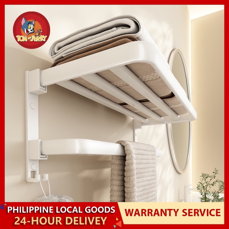 Bathroom 50cm Double-rod Towel Racks Folding Organizer Space Aluminum ...