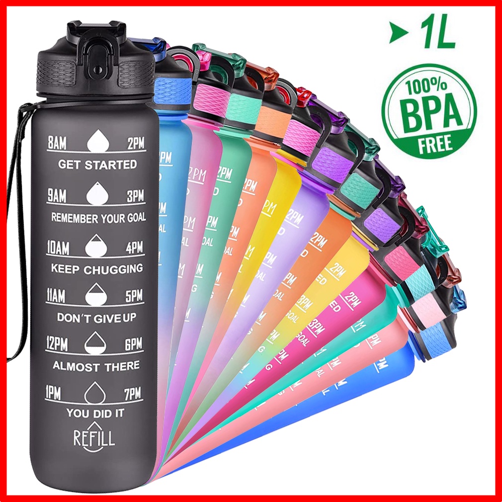 Tumbler 1 Liter with Straw, 1L Jumbo Pastel Sports Tumbler With Time ...