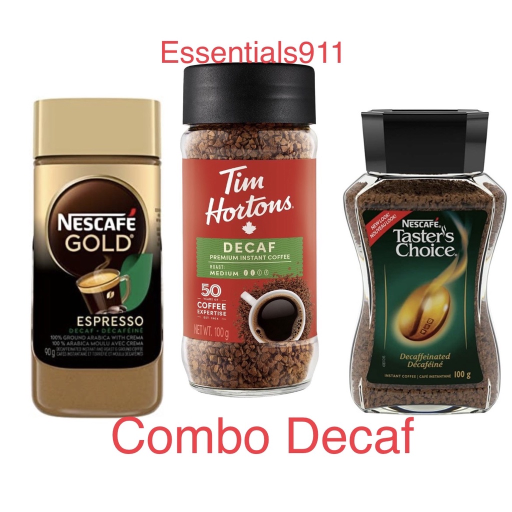 Combo Imported DECAF Coffee Tim Hortons, Nescafe Gold, Moccona, Folgers & Nescafe Tasters