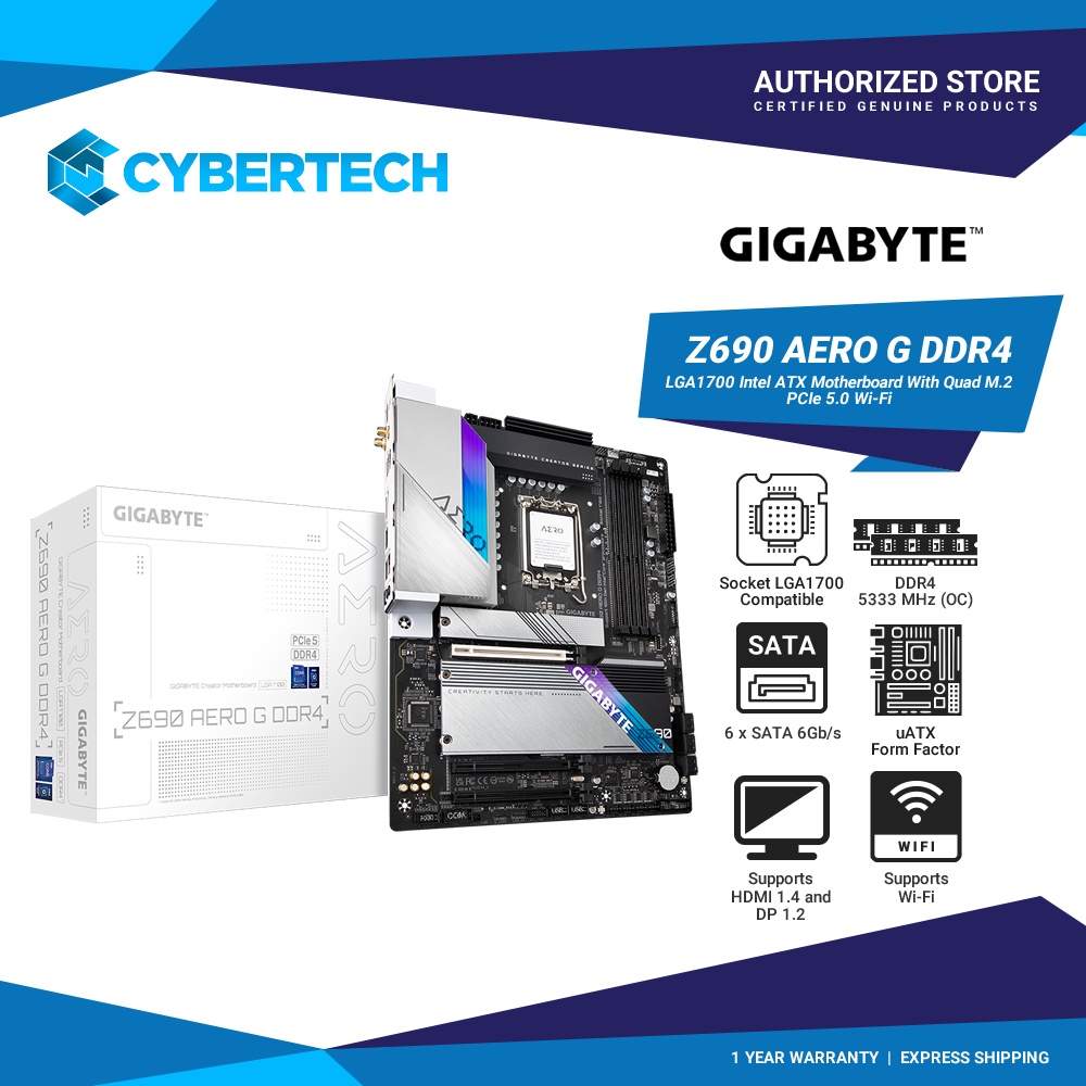 Gigabyte Z690 Aero G DDR4 LGA1700 Intel ATX Motherboard With Quad M.2 ...