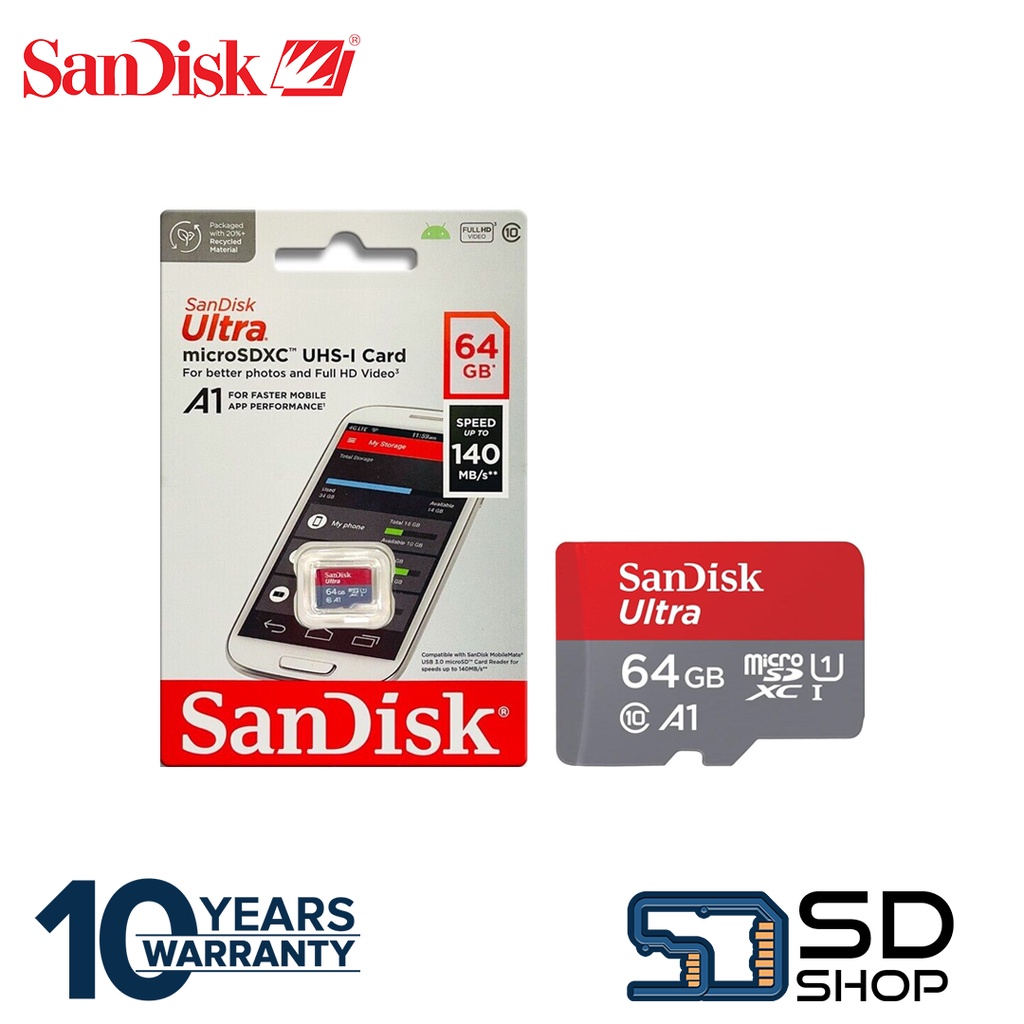SanDisk Ultra 64GB microSD (SDSQUAB064GGN6MN), 140MB/s, UHSI, U1, A1