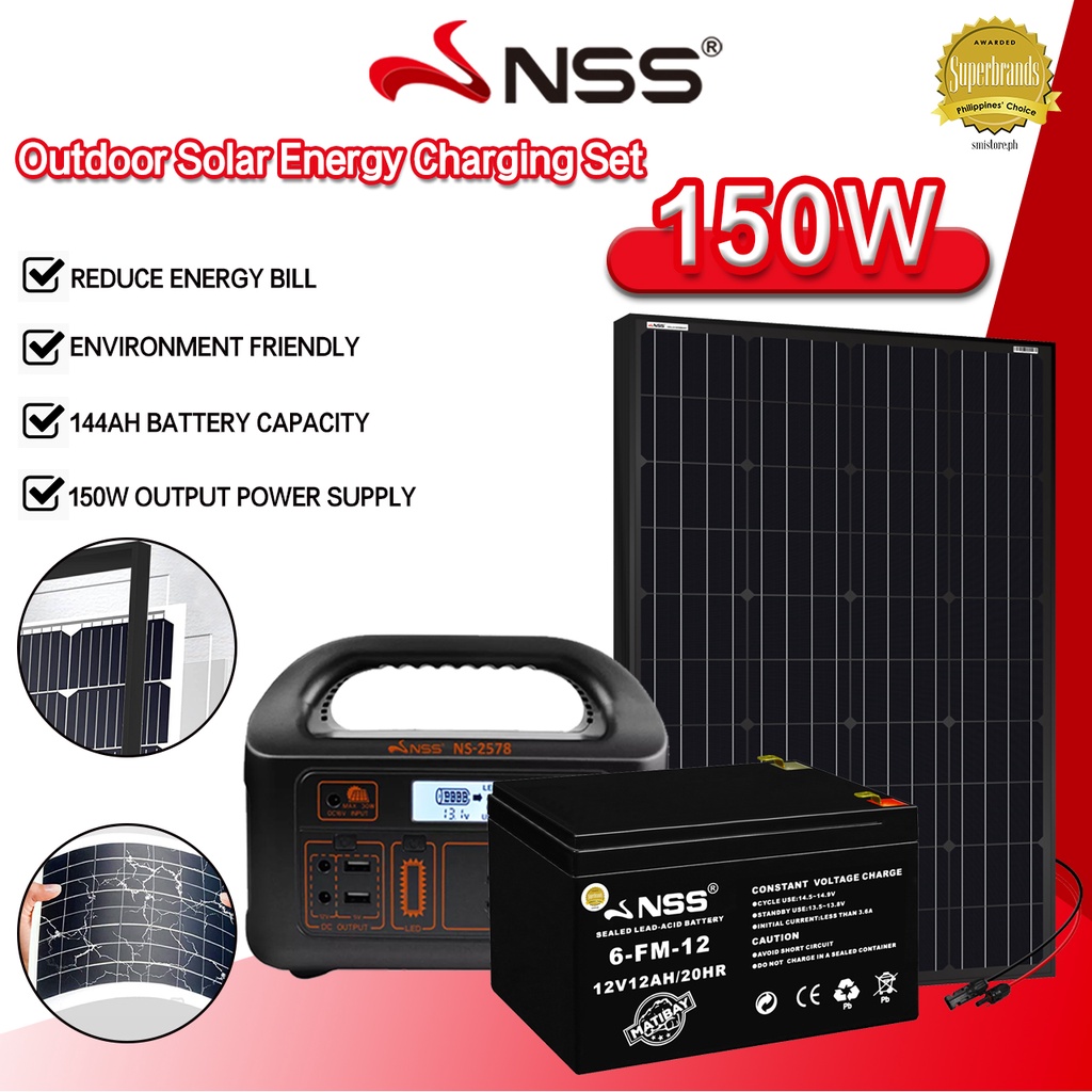 Nss Power Station 3 In 1 Solar Generator 150w 12000mah With 20w Solar