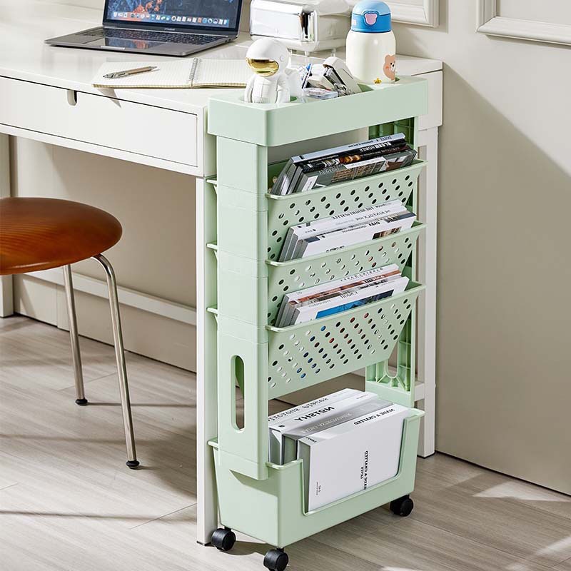 Movable bookcase with wheels Book organizer of book storage rack Book