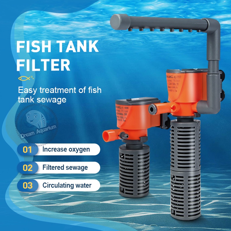 5W 3-in-1 Fish Tank Filter Portable Silent Aquarium Internal Filter ...