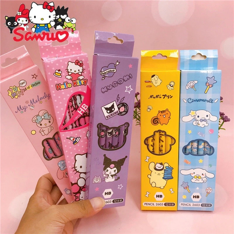 12PCS Sanrio Kuromi Hello Kitty Melody Cinnamoroll Pochacco Cartoon ...