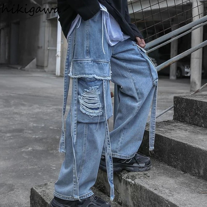 Jeans Man Loose Pockets Wide Leg Pants Fashion Oversized Trousers Harakuju Vintage High Waist Sweatpants Men Shopee Philippines