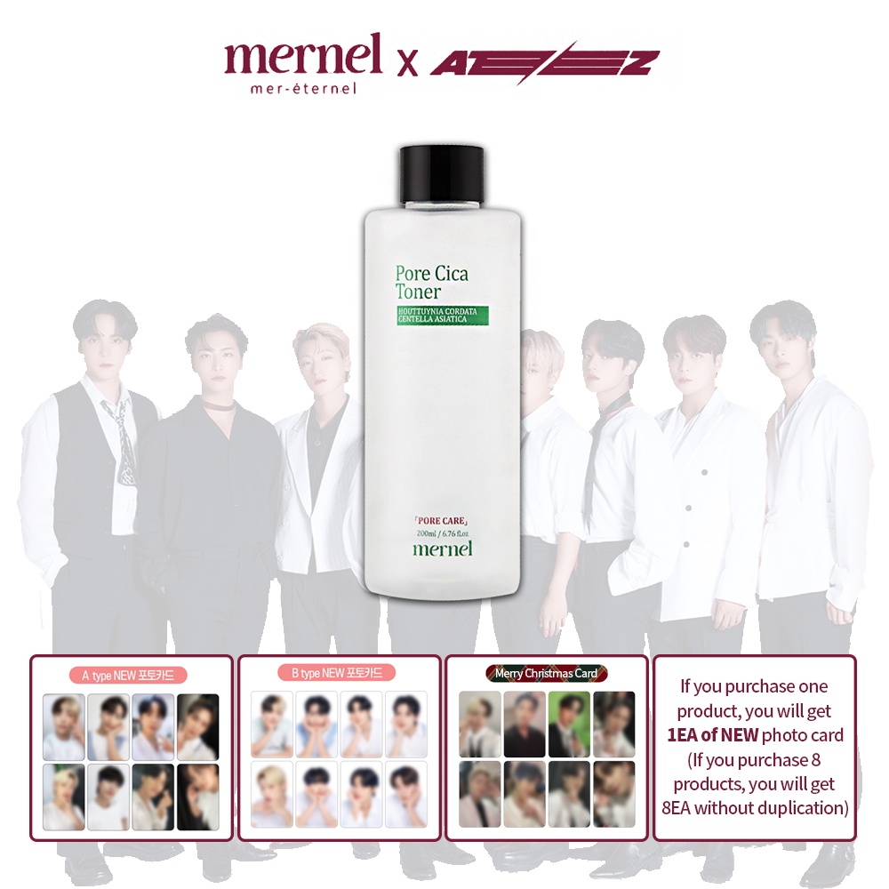 Ateez x mernel Pore Cica Toner 200ml | A or B card gift Dispatch ...