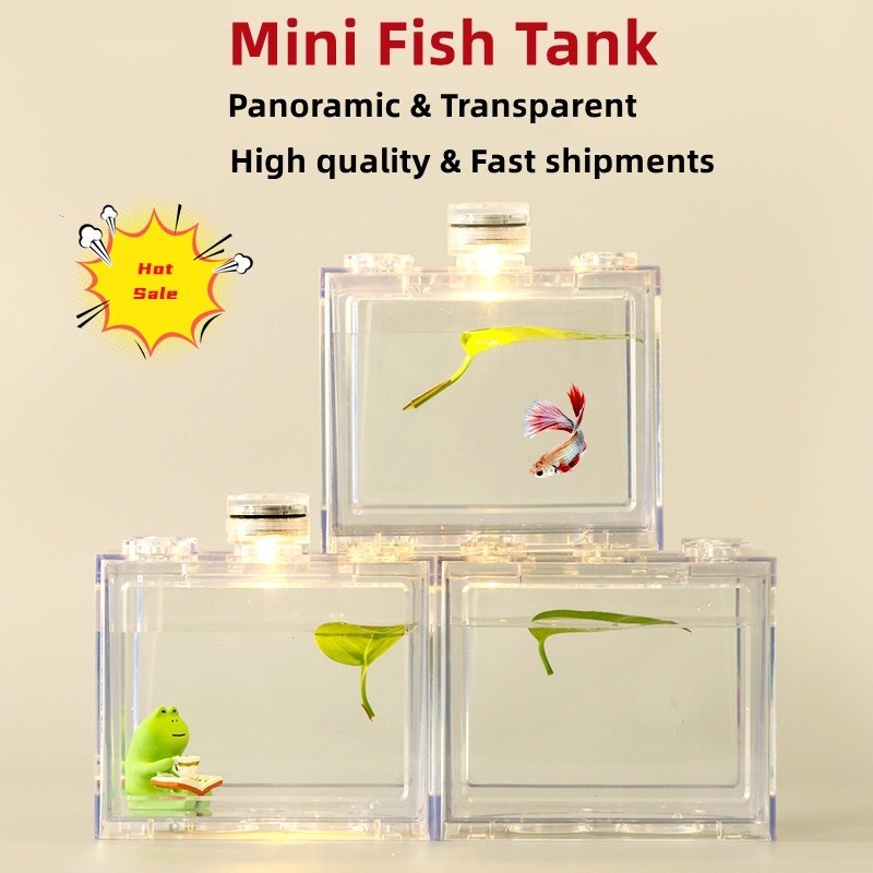 DEVEBY Mini Fish Aquarium Block Tank Betta Guppy Building | Shopee ...