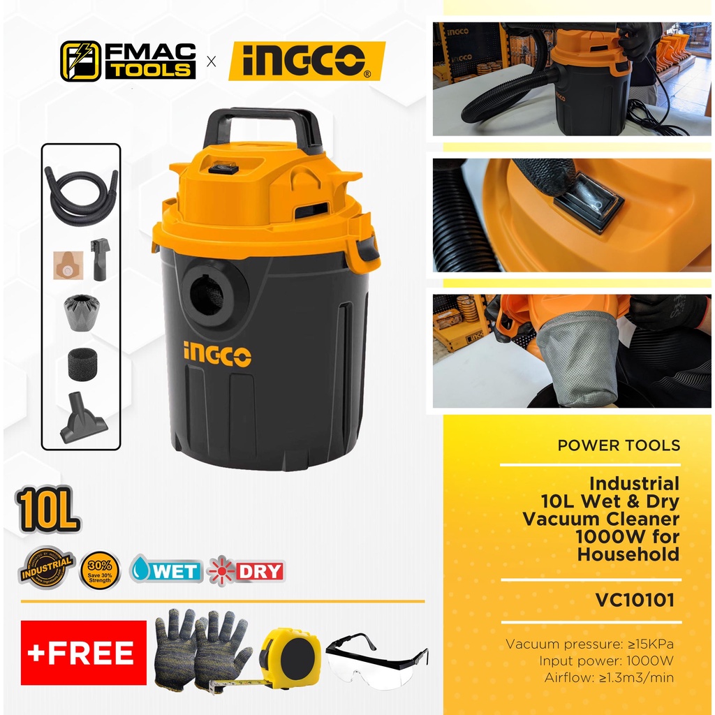 INGCO Industrial 10L Wet & Dry Vacuum Cleaner 1000W for Household