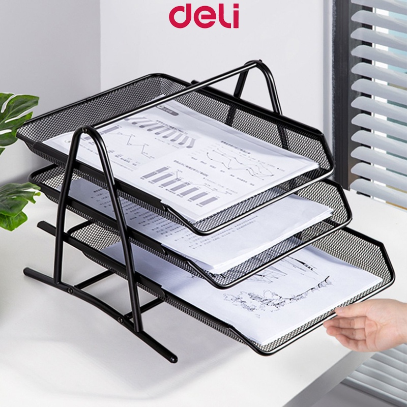 Deli Metal Iron Mesh 3 Layer Desk File Organizer File Document Tray ...