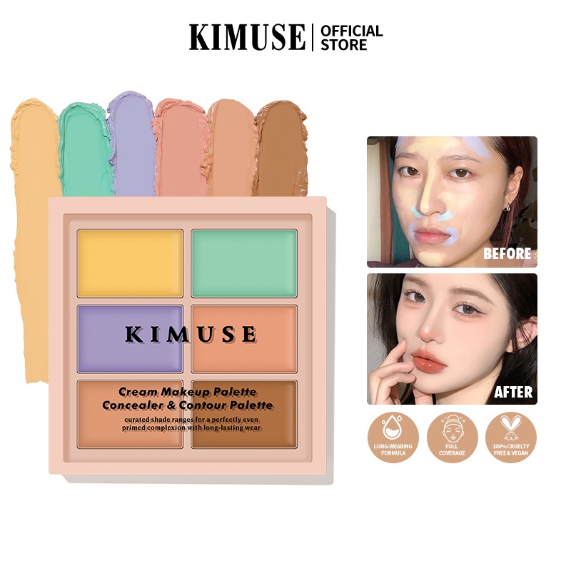 KIMUSE Cream Concealer & Contour Palette Multifunction Makeup Correcting Concealer Six Color