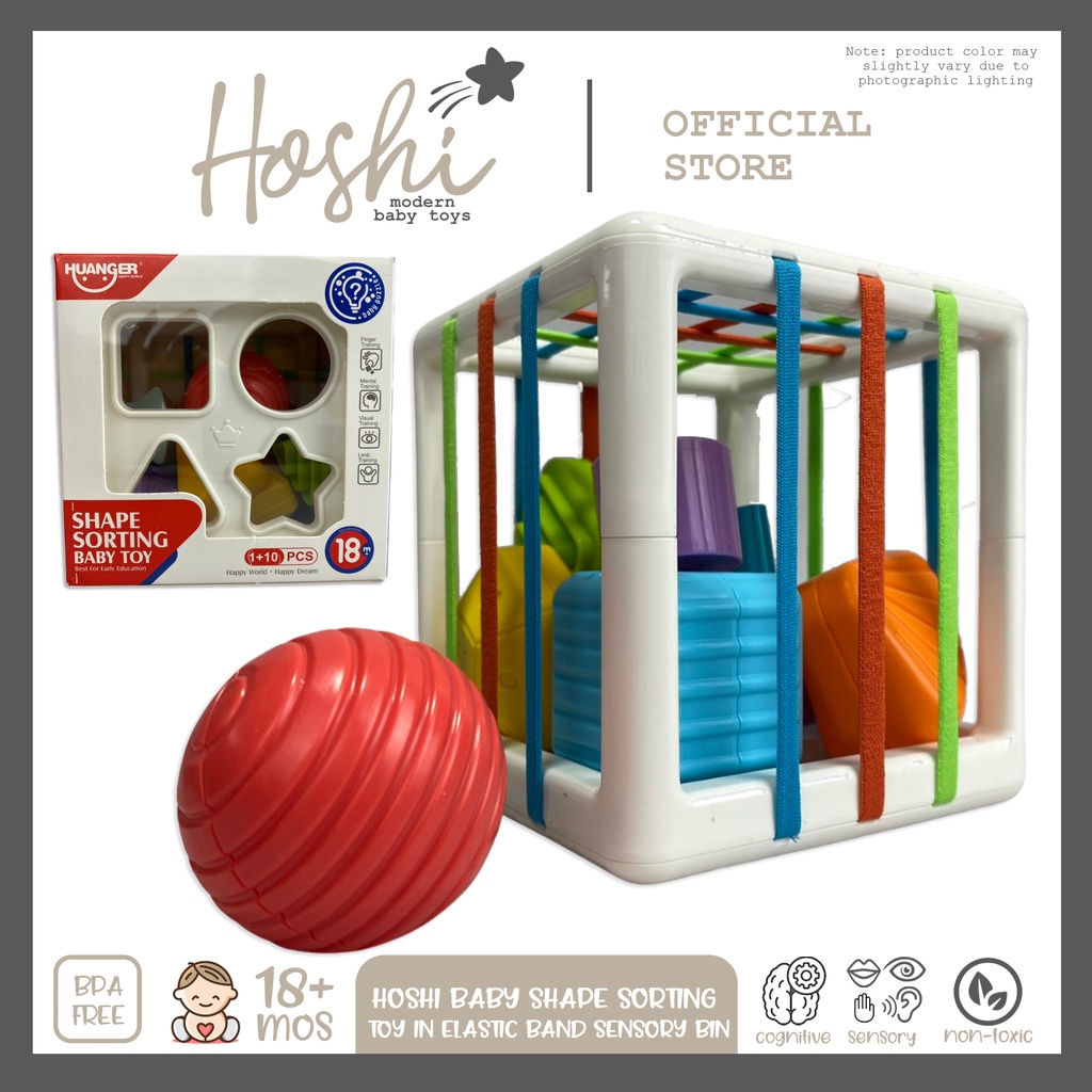 Hoshi Baby Shape Sorting Toy with Elastic Band Sensory Bin, Infant and