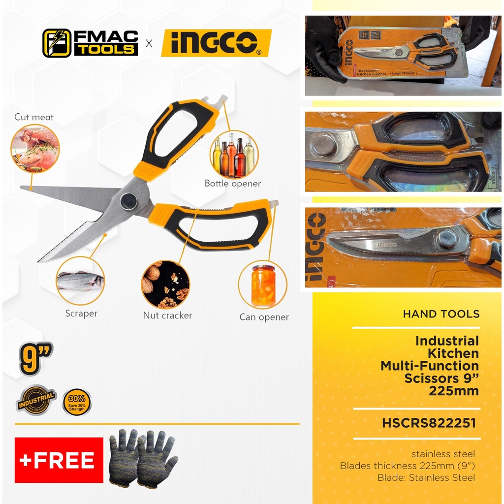 INGCO Industrial Kitchen Multi-Function Scissors 225mm 9
