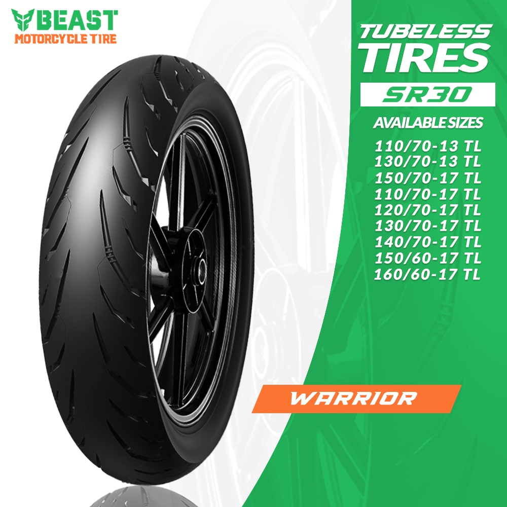 Beast Tire Warrior SR30 R13 and R17 Tubeless Motorcycle Tire for Better