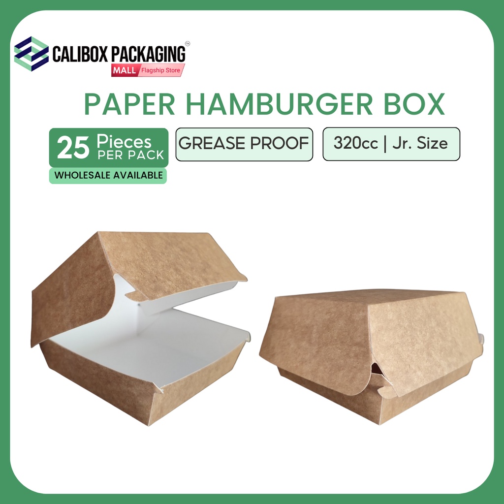 Calibox Packaging Paper Hamburger Box, Burger Box, Clamshell Box, 320cc 