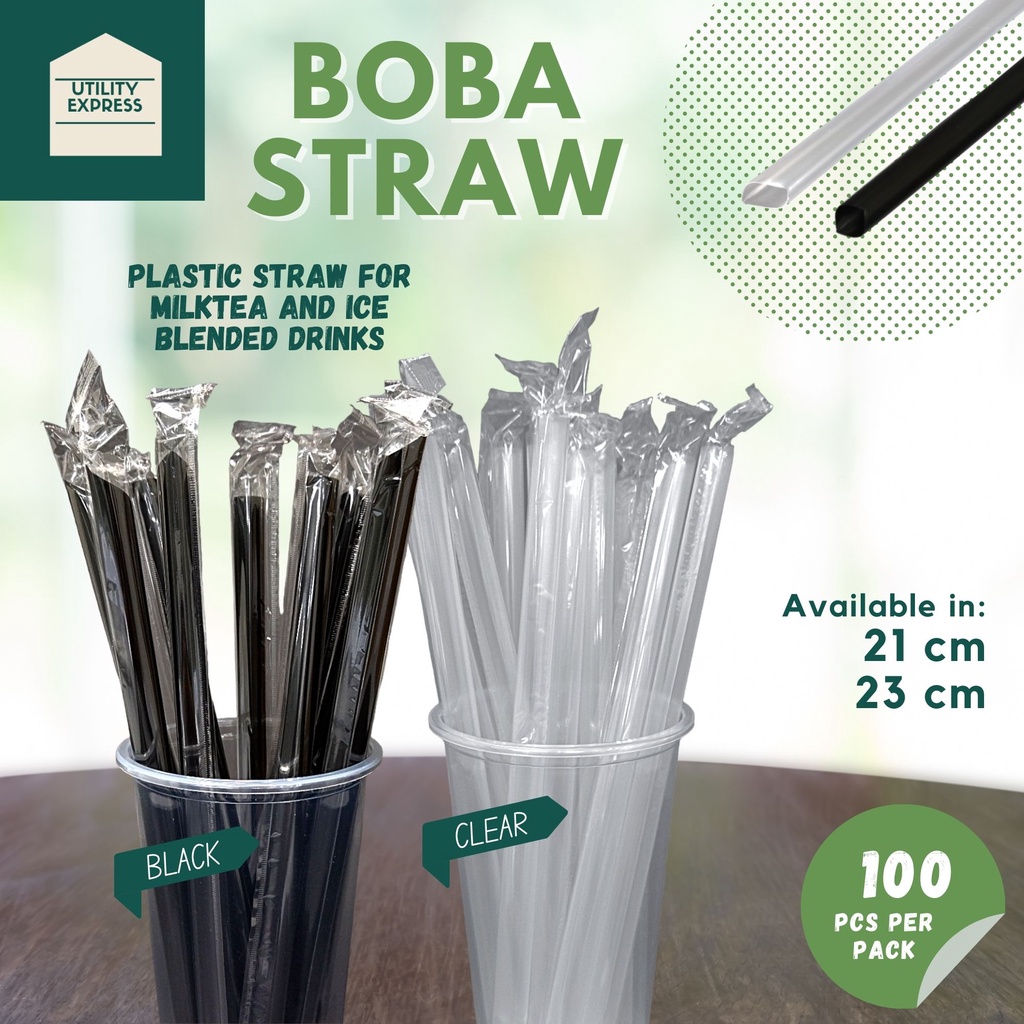 Boba Straw Milk Tea Pearl Straw Black/Clear Individually Packed By 100 ...