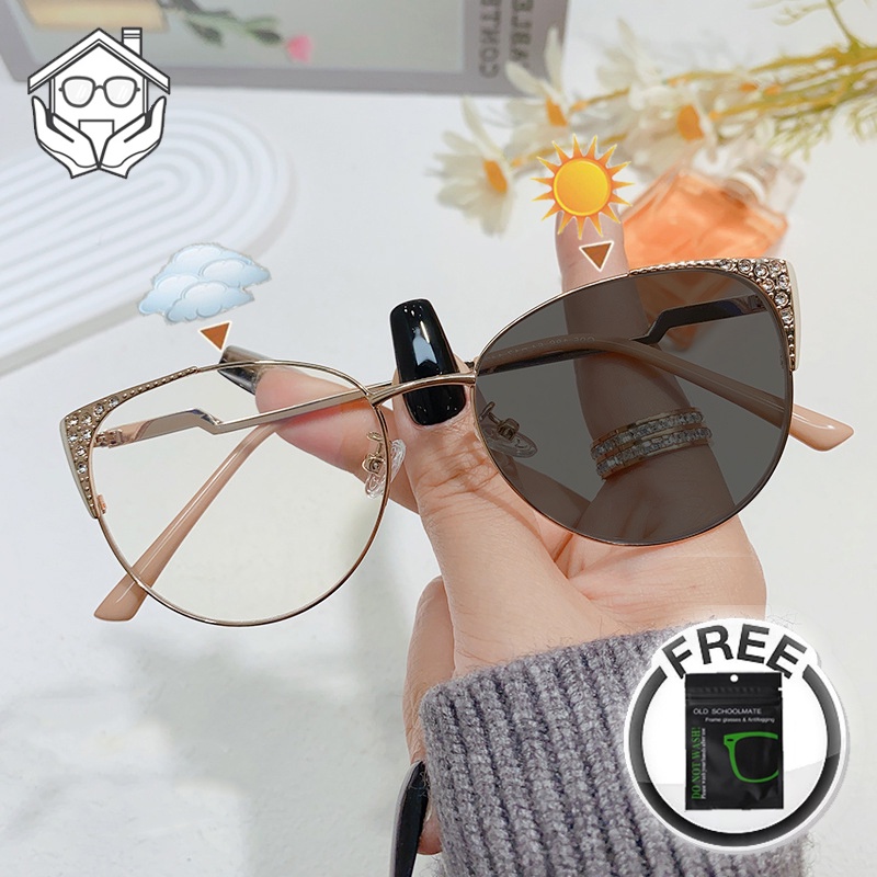 Photochromic Anti Radiation Glasses For Women Men Cat Eye Replaceable