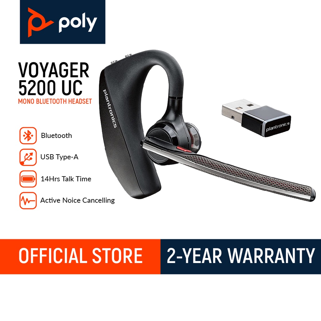 Poly Voyager 5200 Uc Mono Bluetooth Headset With Usb A Adapter And Charging Case Shopee 8886