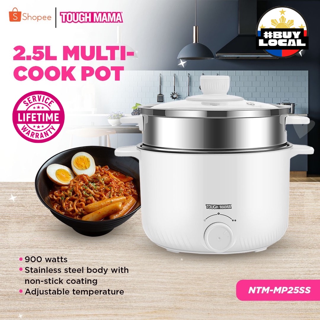 Tough Mama Ntm Mp25ss White Multipot Non Stick Pot Steamer 2.5l Multicooker Shabu Shabu Hotpot