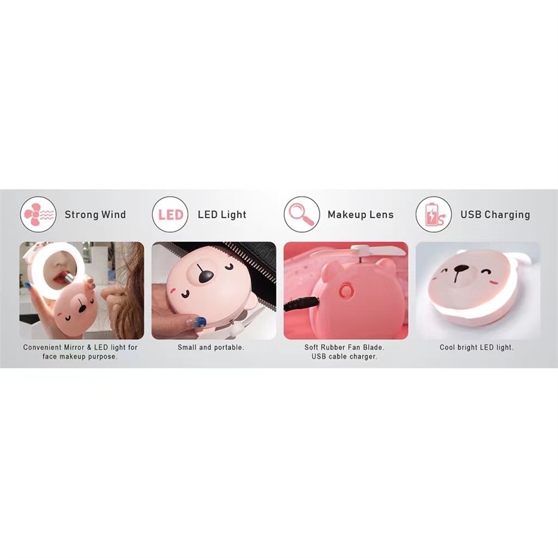 Piglet beauty mirror pocket fan USB charging mini handheld fan LED ...