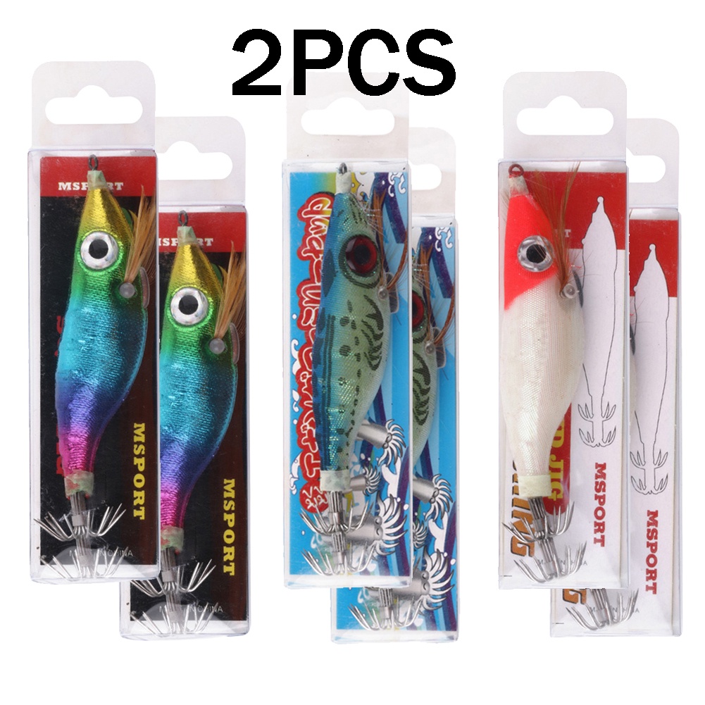 Fishing Lure 2PC Shrimp LureLuminous Squid Jig Fishing Wood Shrimp Lure