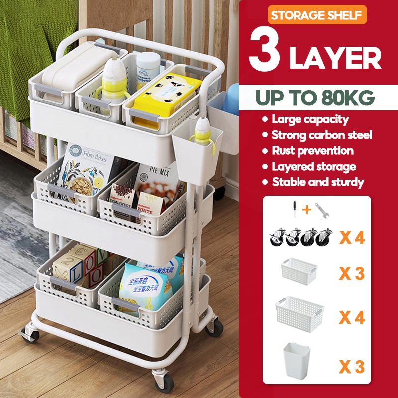 3Tier Kitchen Utility Trolley Cart Shelf Storage Rack Organizer with ...