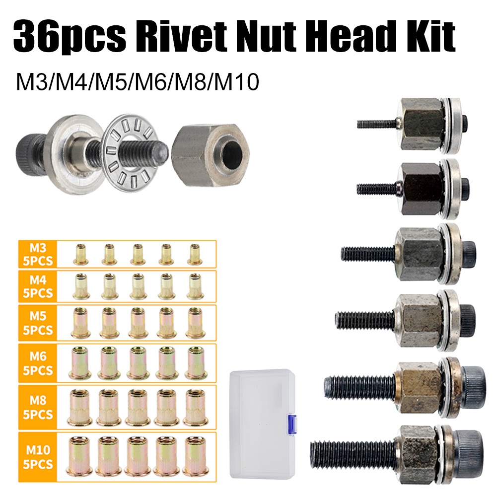 36pcs Rivet Nut Head Kit Iron Galvanized Hand Rivet Head Set with M3/M4 ...