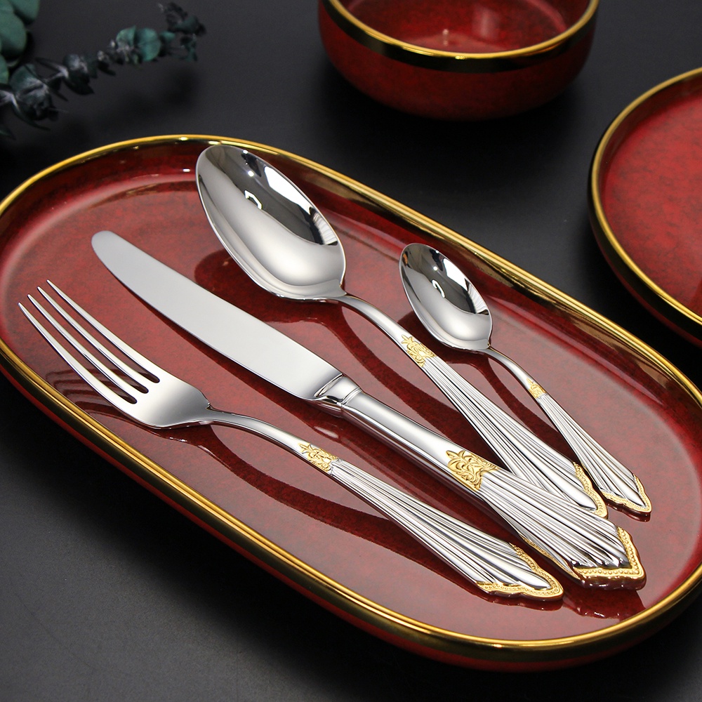 Gold Plated Cutlery Set Stainless Steel Luxury Tableware Sliver