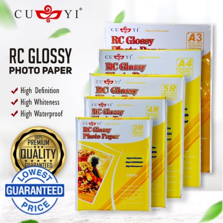 CUYI RC High Glossy Photo Paper 260GSM A3 / A4 / 5R / 4R / 3R (20 ...