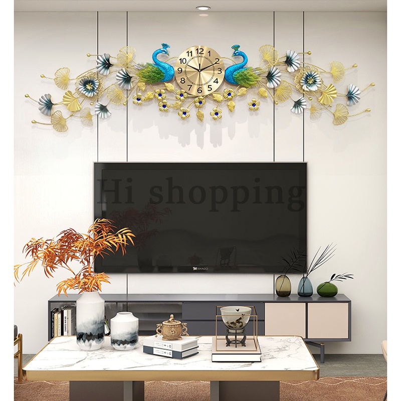 165X40 cm European Style Peacock Wall Clock Metal Wall Art Home Study