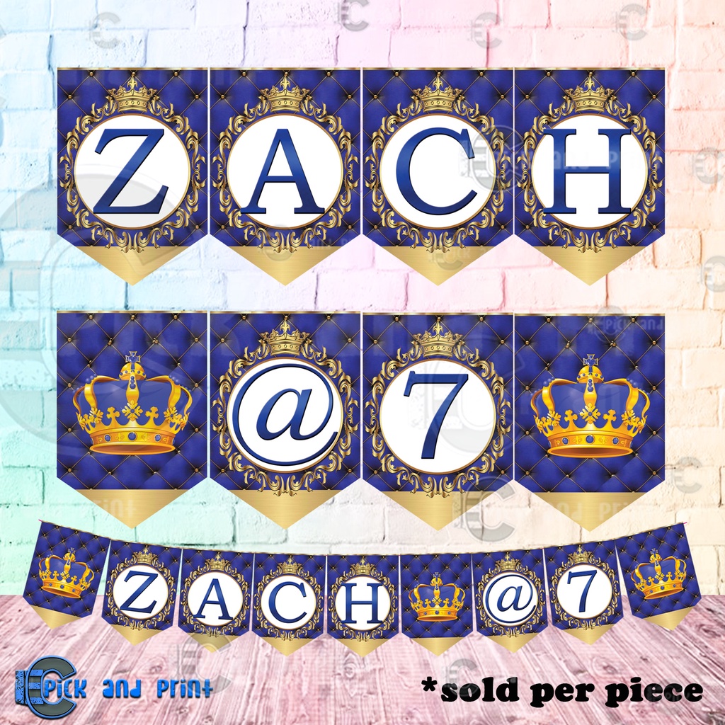 Customized Royal Prince Theme Name Flag Banner Banderitas for DIY Party