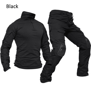 Men's Camouflage Uniform Suit Outdoor Hiking Hunting Clothes Tops+Pants  With Knee Pads