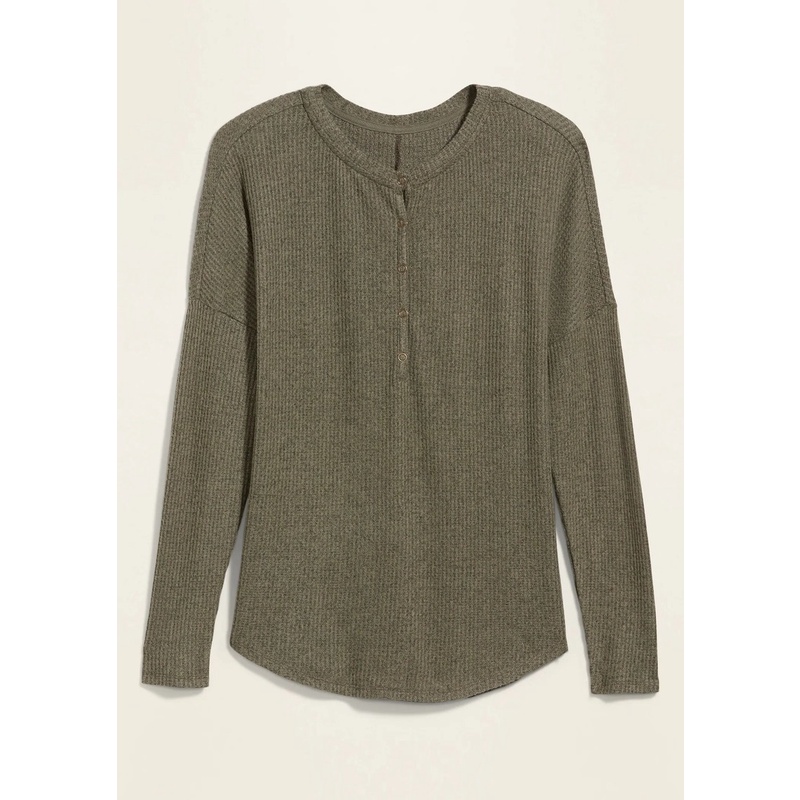 Waffle Textured Tunic Henley Top with Slits