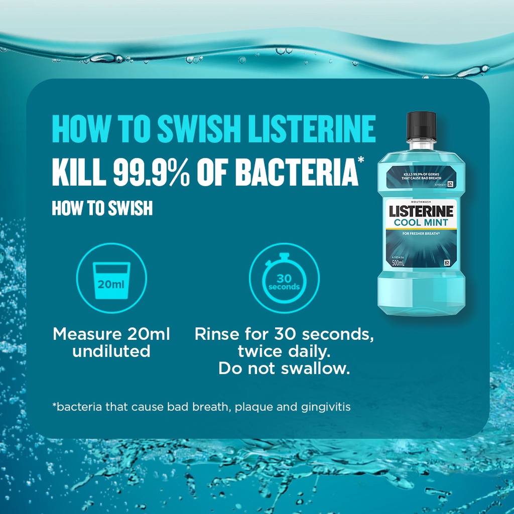 Listerine Cool Mint Mouthwash 500ml For Oral Care, Fresh Breath, Kill