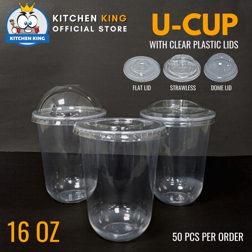 U Cup Plastic Pp Milk Tea Cup 12oz 16oz 22oz 50pcs Flat Lid Strawless Lid Dome Lid 8689