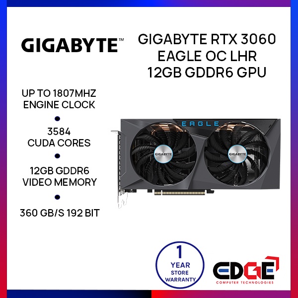 Edge Gigabyte Rtx 3060 Eagle Oc Lhr 12gb Gddr6 Gpu Graphics Card Shopee Philippines