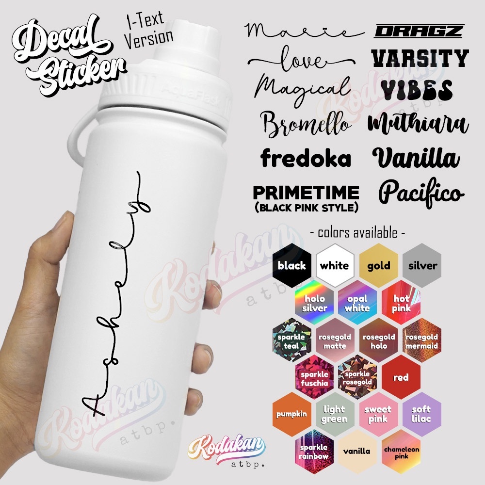 Personalized 1Text Decal Stickers, Customized for Aquaflask, Tumblers