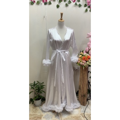satin robe , full length…(floor length) with bottom and cliff tulle ...